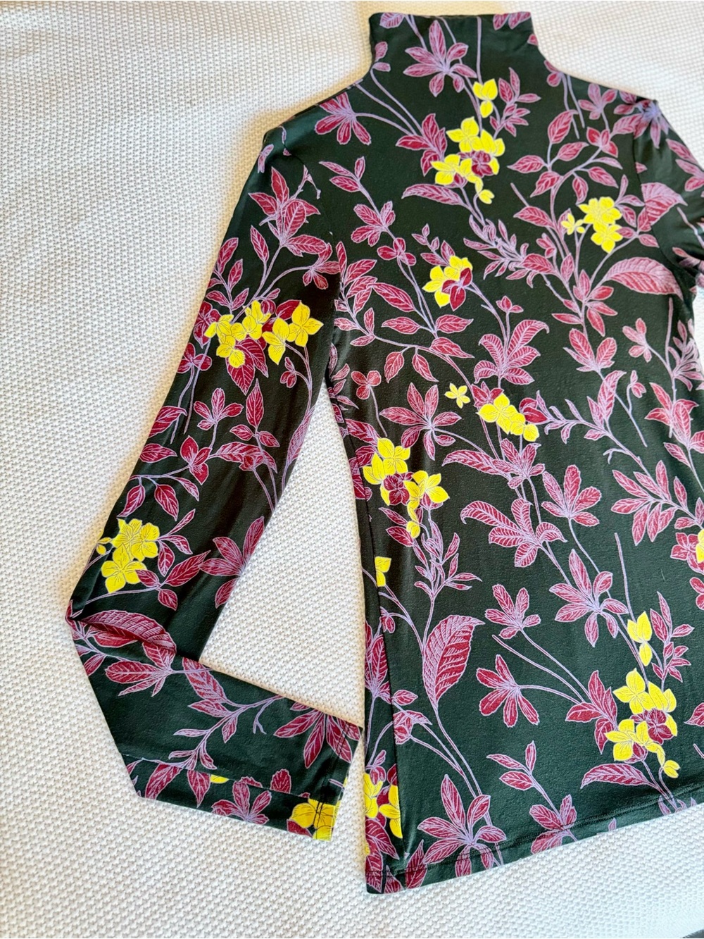 BABATON Aritzia Soft Knit Olive Green & Pink Floral Mock Neck Long Sleeve Top - Picture 2 of 15